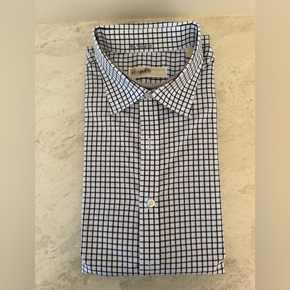 Michael Kors Black and White Grid Dress Shirt Size 17 - 34/35 Non Iron